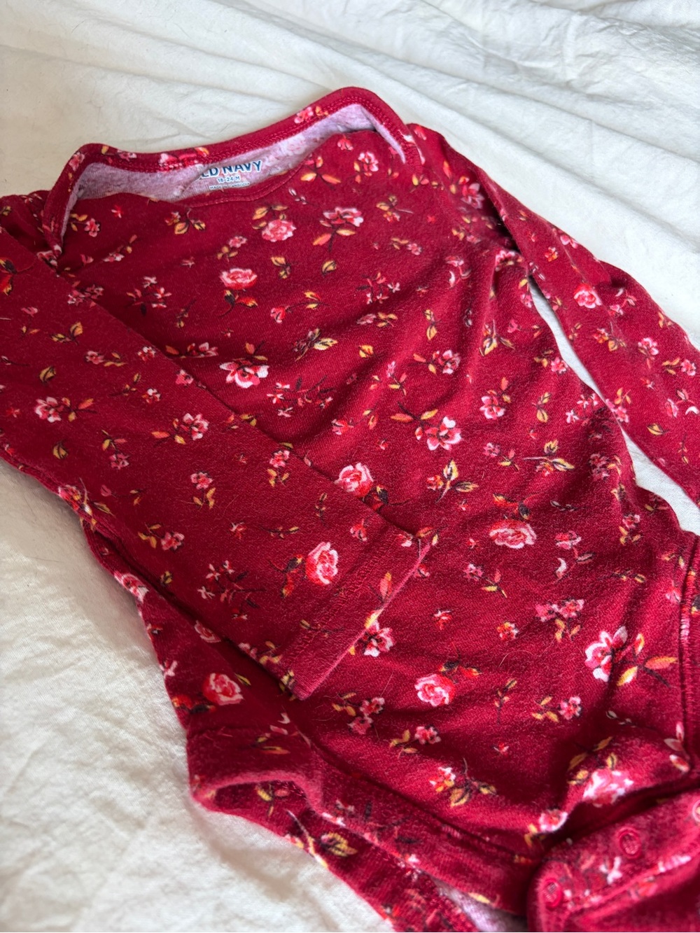 Old Navy Red Floral Long-Sleeve One-Piece